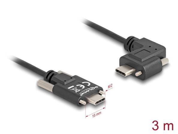 Delock USB 2.0 kabel USB Type-C™ samec se šrouby na USB Type-C™ samec se šrouby pravoúhlý levý / pravý PD 3.0 60 W 3 m