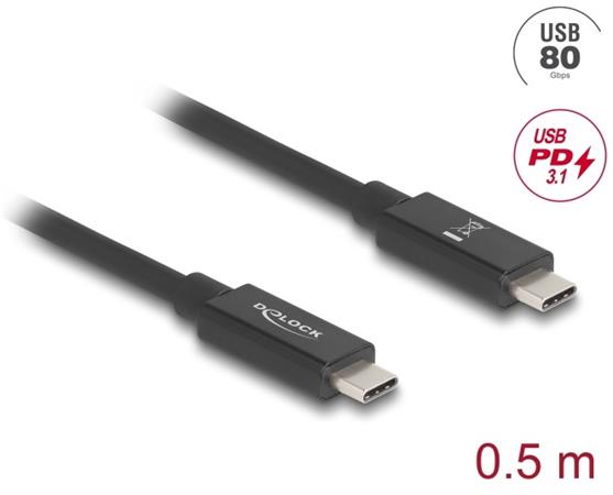 Delock USB 80 Gbps kabel USB Type-C™ samec na samec 16K 60 Hz PD 3.1 240 W E-Marker koaxiál 0,5 m černá