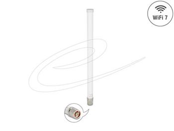 Delock WiFi 7 anténa N samec 4,5 - 6,6 dBi 32 cm všesměrová pevná venkovní bílá