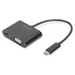 DIGITUS Adaptér USB typu C na VGA, Full HD 1080p + USB C (PD), černý