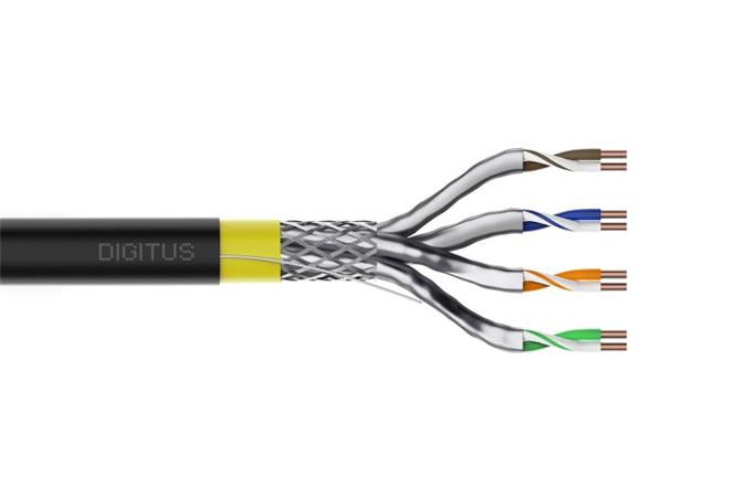 DIGITUS Datový kabel CAT 7A S/FTP – venkovní instalační kabel, 500m buben, simplex, PE