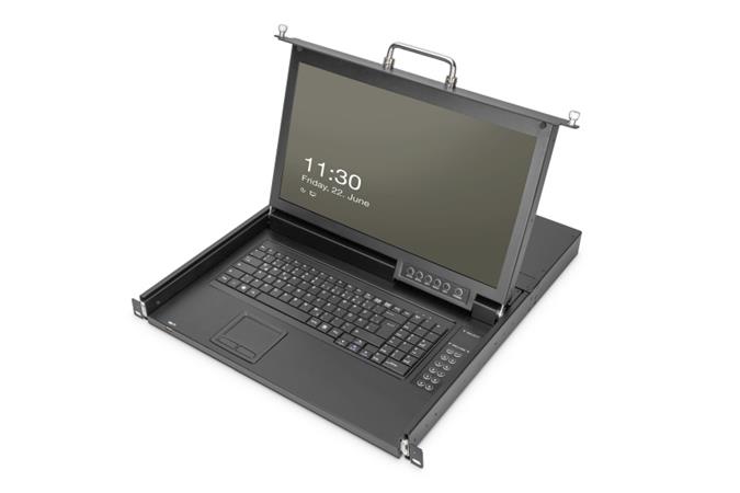 DIGITUS DS-72220-2GE 17" Modulární HD LCD TFT KVM konzole, 8 portů VGA KVM, německá klávesnice, černá (RAL 9005)