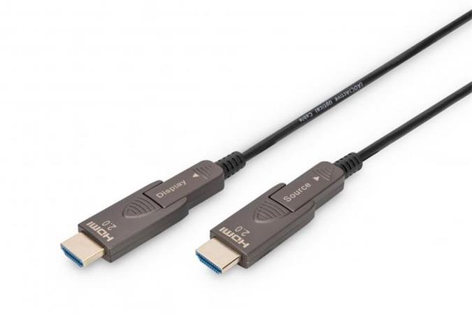 Digitus Kabel HDMI AOC (aktivní optický), typ A, odpojitelný M/M, 15,0 m, Ultra HD, 4K@60 Hz, pozlacený, černý