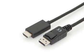 Digitus kabelový adaptér DisplayPort, DP - HDMI typ A M/M, 3,0 m, s blokováním, DP 1.2_HDMI 2.0, 4K / 60 Hz, CE, bl