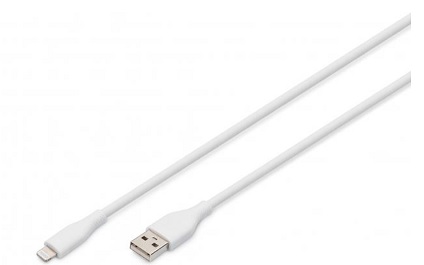 Digitus USB Silicone charging cable, USB-A - Lightning 0,5m, USB 2.0, 12W, white