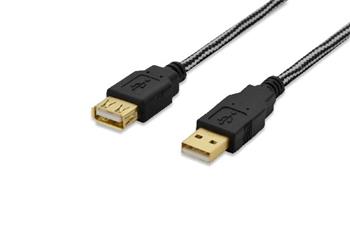 Ednet Prodlužovací kabel USB 2.0, typ A M / F, 3,0 m, kompatibilní s USB 2.0, bavlna, zlato, sw
