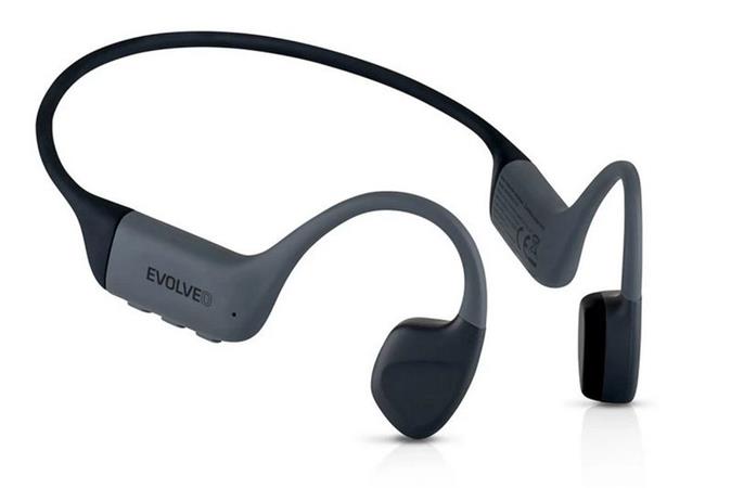 EVOLVEO BoneMax, bezdrátová sluchátka na lícní kosti, MP3 32GB, IPX8, šedé