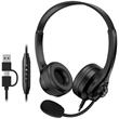Genius HS-235U AI, Headset, drátový, náhlavní, mikrofon, Copilot, ovládání hlasitosti, kabel 2,4m, USB-C, USB, černý