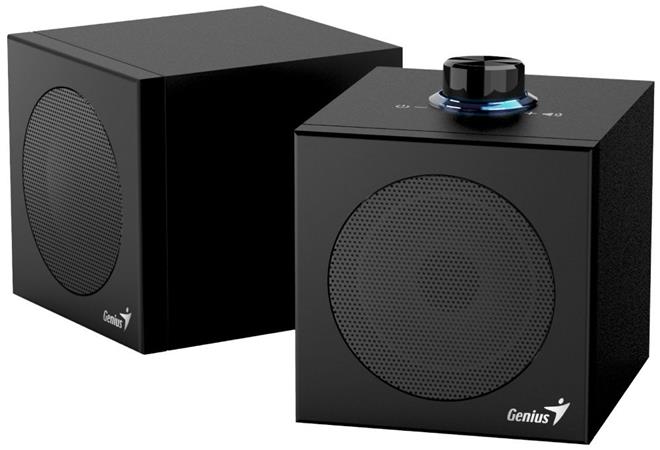 Genius SP-HF300U, Reproduktory, 2.0, 4W RMS, USB-A, USB-C, 2" měniče, dřevěné, ovládání hlasitosti, černé