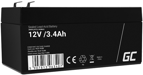 Green Cell AGM VRLA 12V 3.4Ah maintenance-free battery for the alarm system, cash register, toys