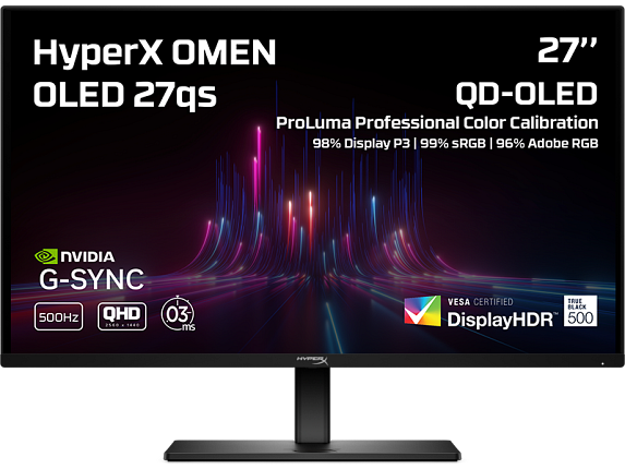 HyperX OMEN 27qs QHD 500Hz 27"/2560x1440 OLED QHD/16:9/300cd/0,03ms/1xDP/2xHDMI/VESA/výškově stavitelný/pivot/black