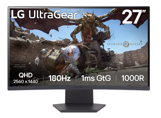 LG 27GS60QC-B gaming curved 27" VA 2560x1440/300cd/1ms/3000:1/180Hz/2xHDMI/DP/HDR10/FreeSync/sRGB/Flicker Safe/Tilt/VESA