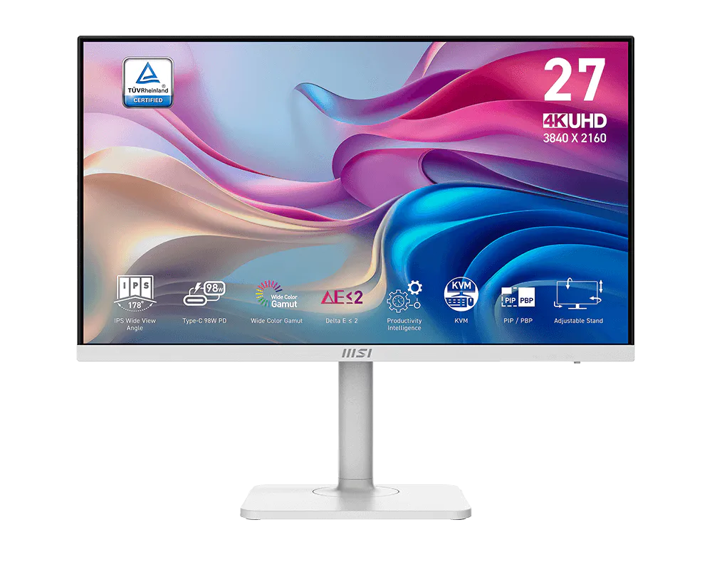 MSI monitor Modern MD272UPHW, 27"/3840x2160 (UHD)/IPS/4ms/2xHDMI/DP/USB-A,B,C/Výšk.nast./Pivot/bílá