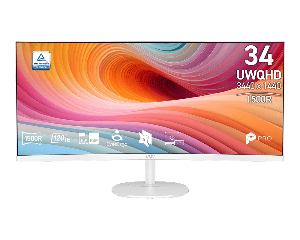 MSI monitor PRO MP341CQW E12, 34" zakřivený VA LED/3440x1440 (UWQHD)//1ms/120Hz/2 x HDMI/DP/bílá