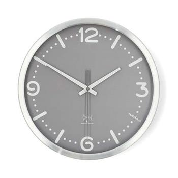 Nedis CLWA7226SS - Nástěnné hodiny | Průměr: 300 mm | Hliník | Rádiem řízený čas | Tichý pohyb | Kov / Šedá