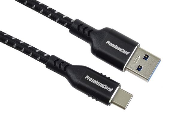 PremiumCord kabel USB-C - USB 3.0 A (USB 3.2 generation 1, 3A, 5Gbit/s) bavlněný oplet a hliníkové konektory 1m