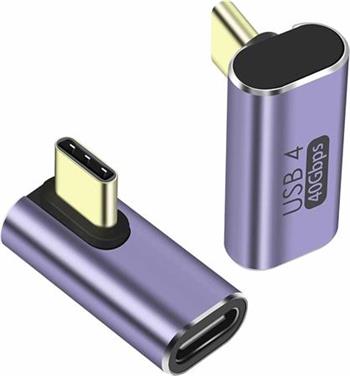 PremiumCord zahnutý 90° Adaptér USB-C Female - USB-C Male 40Gbps Aluminium