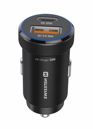 SWISSTEN CL ADAPTÉR USB-C PD + USB-A, 20W ČERNÝ + KABEL USB-C / USB-C, 1 M