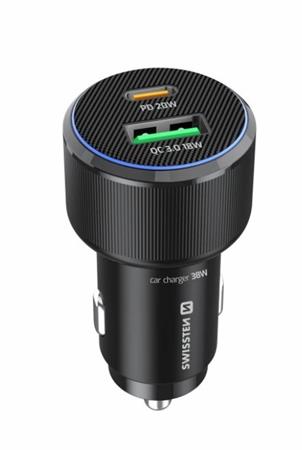 SWISSTEN CL ADAPTÉR USB-C PD + USB-A, 38W ČERNÝ + KABEL USB-C / USB-C, 1 M