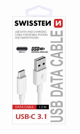 SWISSTEN DATA CABLE USB / USB-C 3.1 1,5M WHITE (9mm)