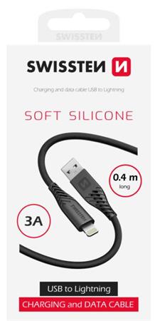 SWISSTEN DATOVÝ KABEL SOFT SILICONE USB-A / LIGHTNING 0,4 M ČERNÝ